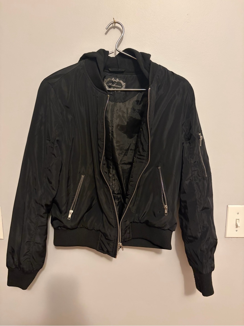 Black Bomber Jacket with Hood - Women's Lightweight Coat
